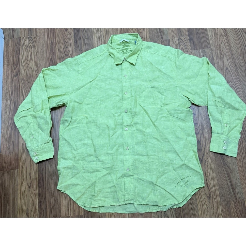 Tommy Bahama Relax Shirt Mens Extra Large 100% Linen Green Resort
